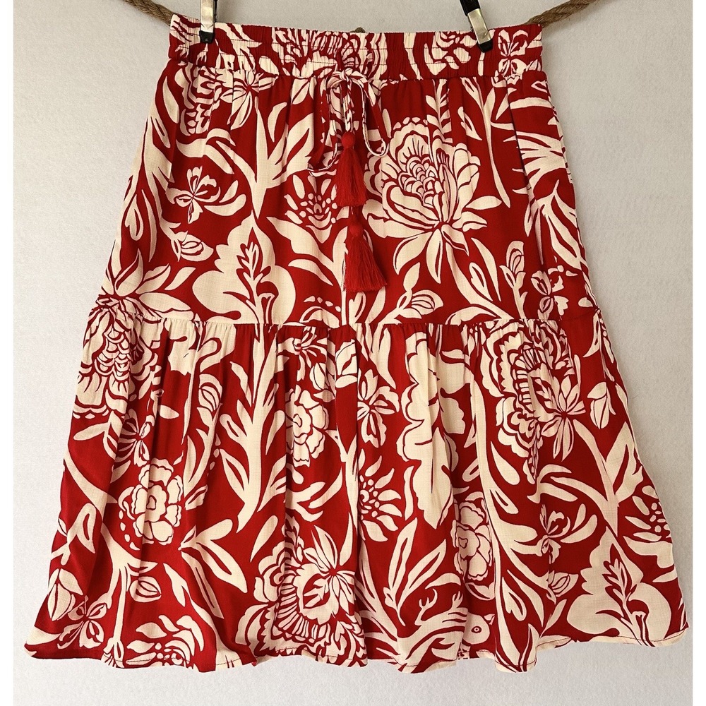 Knox Rose Hawaiian Short Skirt Red White Tropical Floral Rayon XS